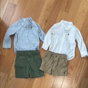 Gap Button-Up Shirts with Green Gap Shorts Set and Khaki Shorts EUC 3T